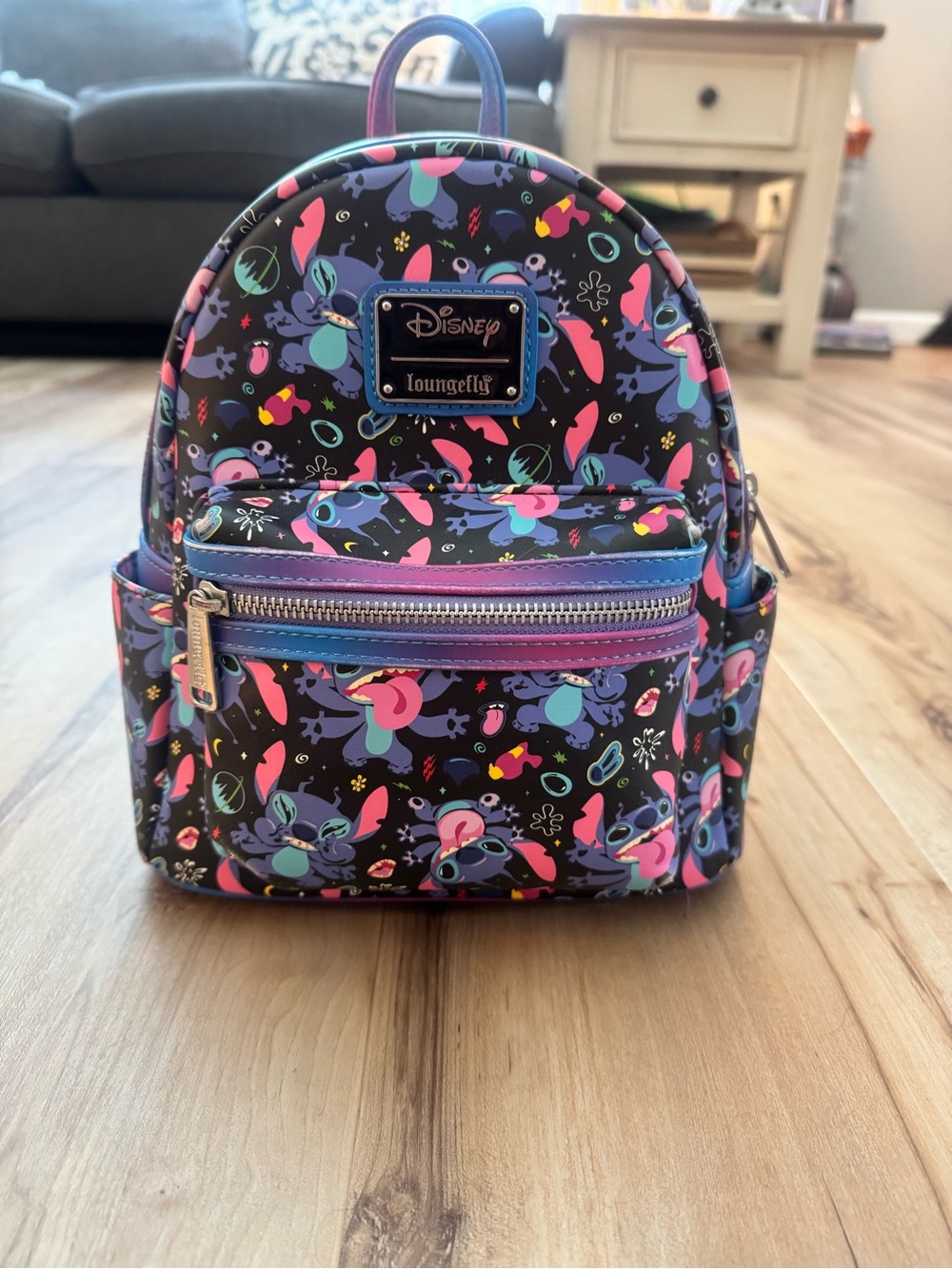Loungefly Mini Backpack - Black with Multicolor Stitch (Stitch Print)